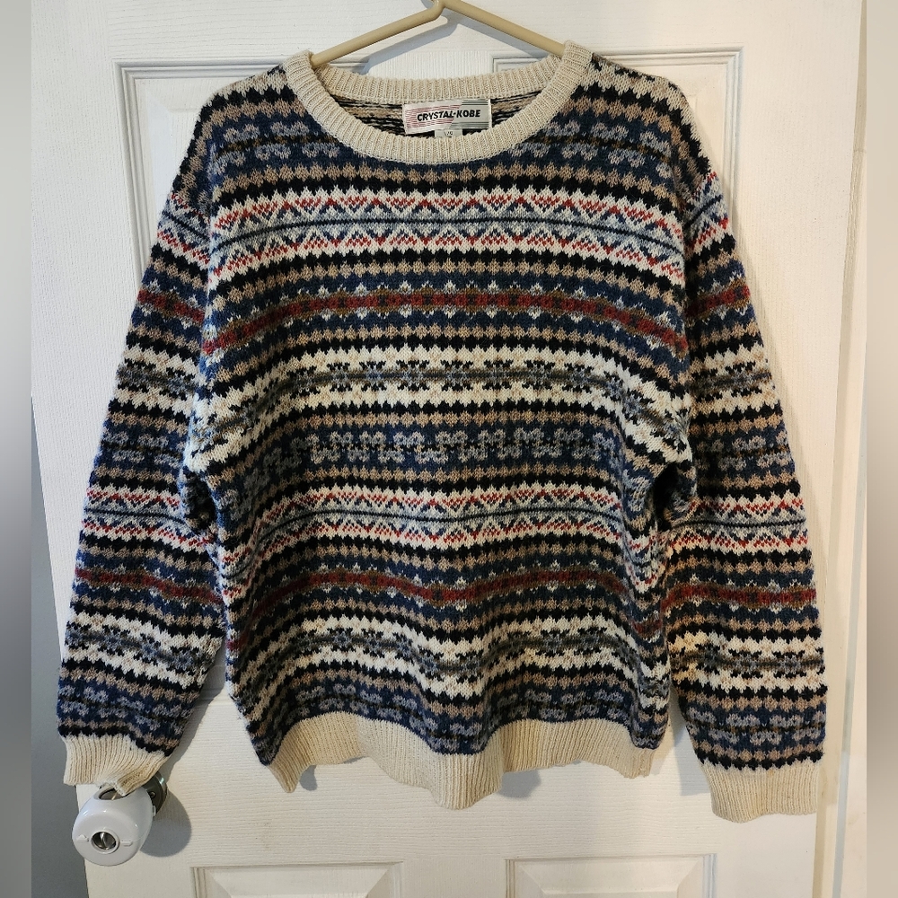 Vintage Crystal Kobe Sweater Women's Large 100% Shetland Wool Fair Isle Nordic